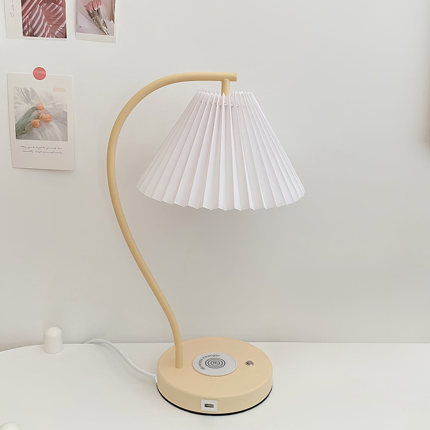 Muto Lampe de Table Plissé Nordique, Métal/Fibre, Blanc/Beige, Salon