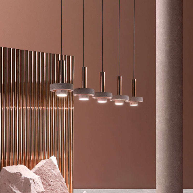 Arisha Suspension Cylindre Moderne, Métal/Pierre, Rose/Gris/Blanc/Bleu, Salle à Manger