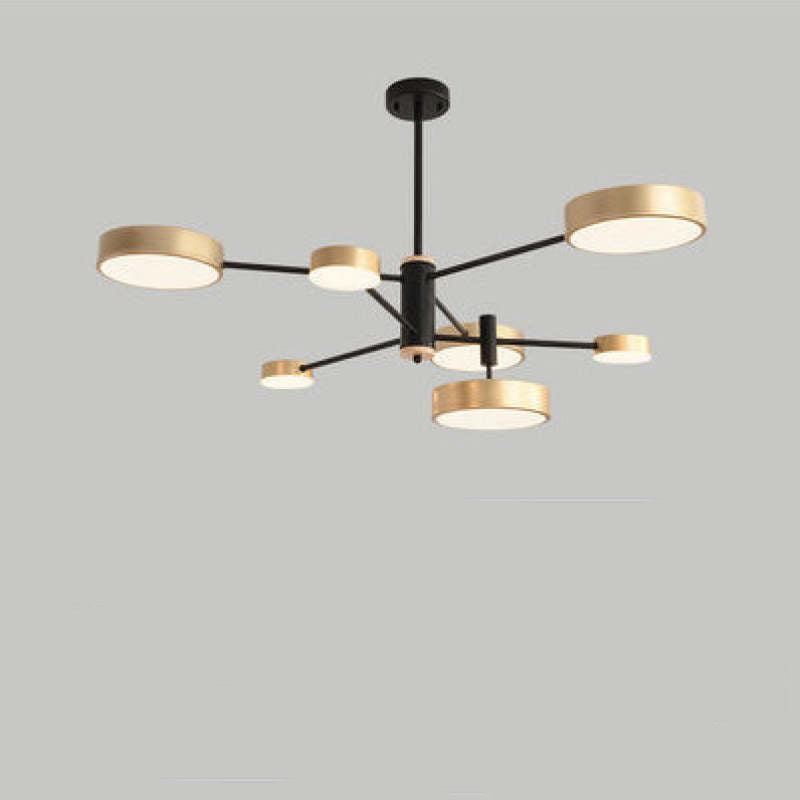 Arisha Suspension Ronde/Linéaire Moderne, Métal/Bois, Doré/Blanc/Gris, Salon