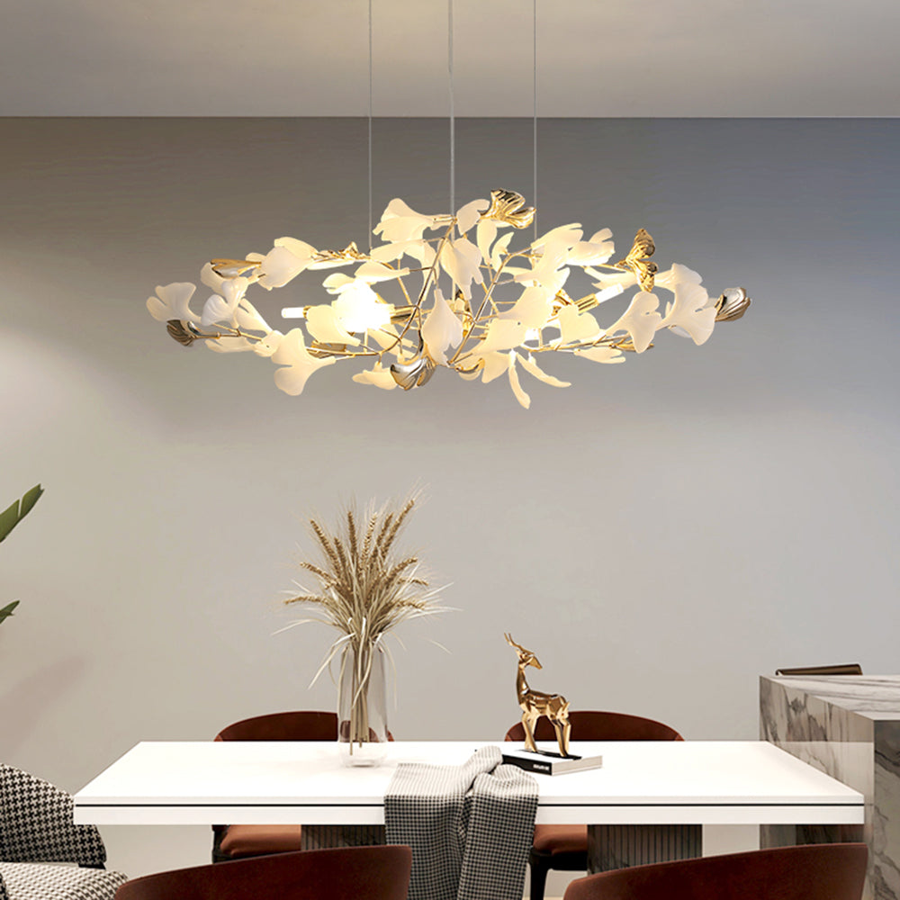 Olivia Suspension Feuille/Multi Moderne Métal/Céramique Doré/Blanc Salon