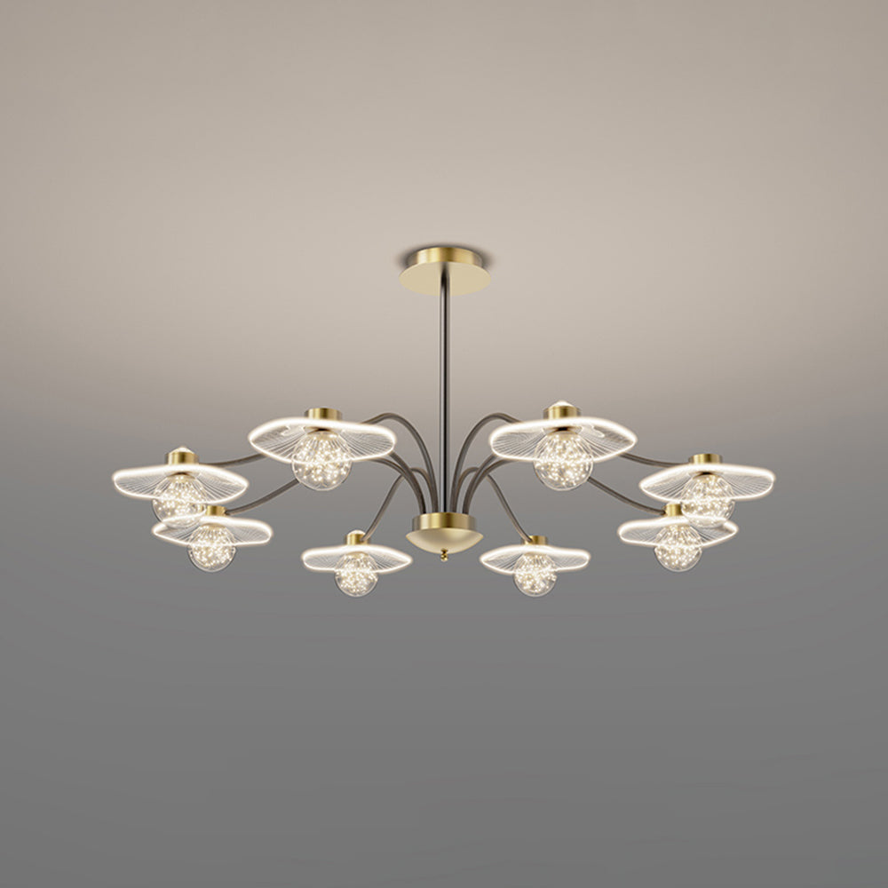 Arisha Suspension Multi Transitionnel, Métal/Acrylique/Verre, Doré, Salon/Chambre à Coucher