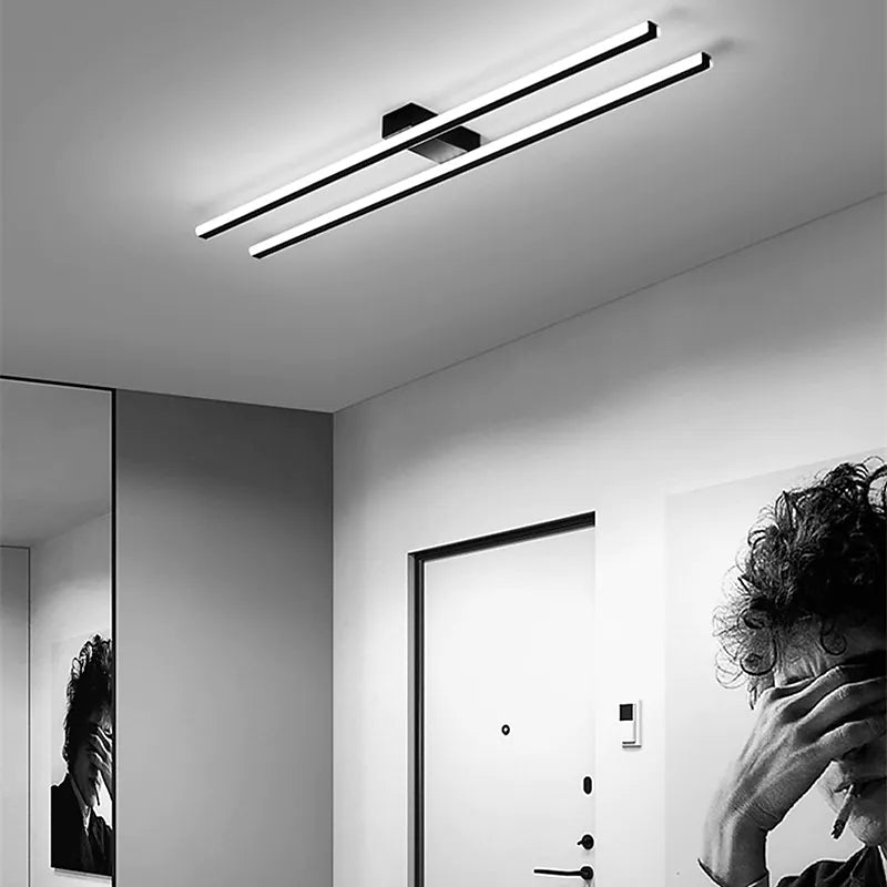Ray Longue Linéaire Simple Plafonnier, Noir/Blanc/Or