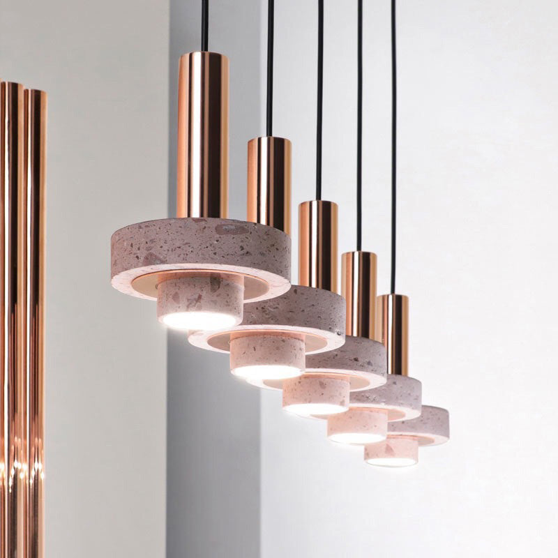 Arisha Suspension Cylindre Moderne, Métal/Pierre, Rose/Gris/Blanc/Bleu, Salle à Manger