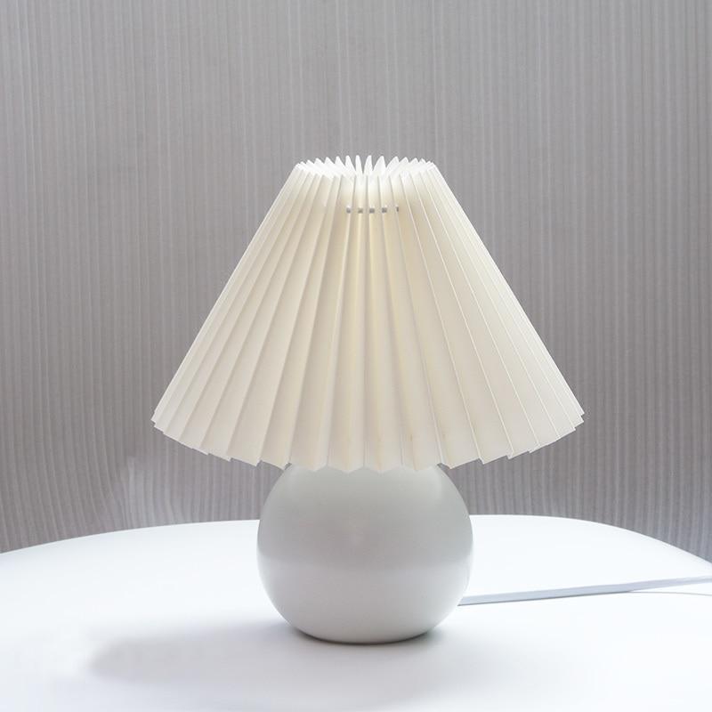 Muto Lampe de Table Vintage, Céramique/Rotin/Bois/Tissu, Blanc/Beige, Chambre