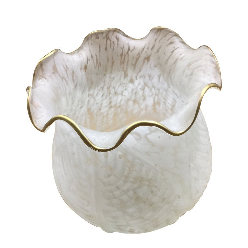 Ray Applique Fleur Vintage, Métal/Verre, Blanc/Bronze, Salon