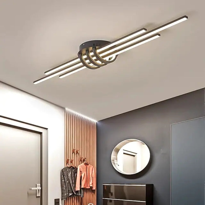 Ray Plafonnier Linéaire Minimaliste, Métal/Gel de Silice, Noir/Blanc, Salon