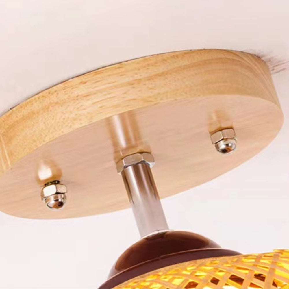 Ritta Plafonnier Dôme Simple Vintage LED Bamboo Bois Salon/Chambre à Coucher