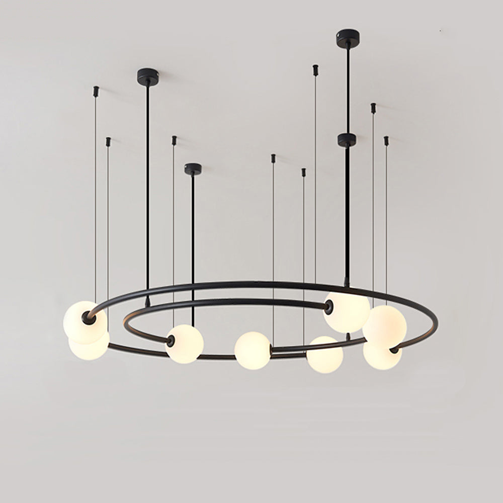 Valentina Suspension Anneau Moderne, Métal/Verre, Noir/Doré, Salon