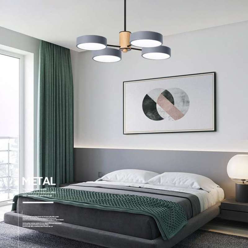 Arisha Plafonnier Cylindre Art Deco, Métal/Bois, Blanc/Vert/Gris, Salon