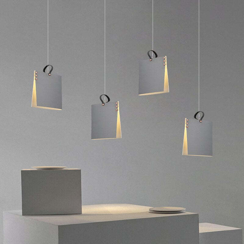 Arisha Suspension Carré Contemporaine, Métal/Tissu, Blanc/Gris, Chambre à Coucher/Librairie
