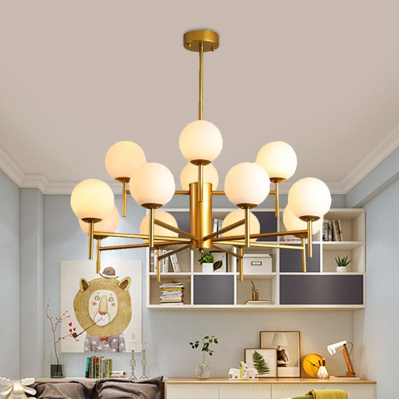 Valentina Bulle Moderne LED Lustre Noir/Doré Métal/Verre Chambre à Coucher