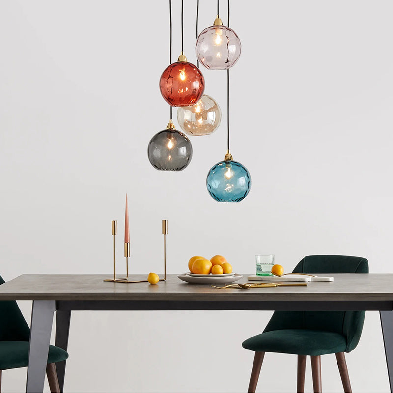 Valentina Suspension Boule Moderne Verre Rouge/Vert/Bleu Salon