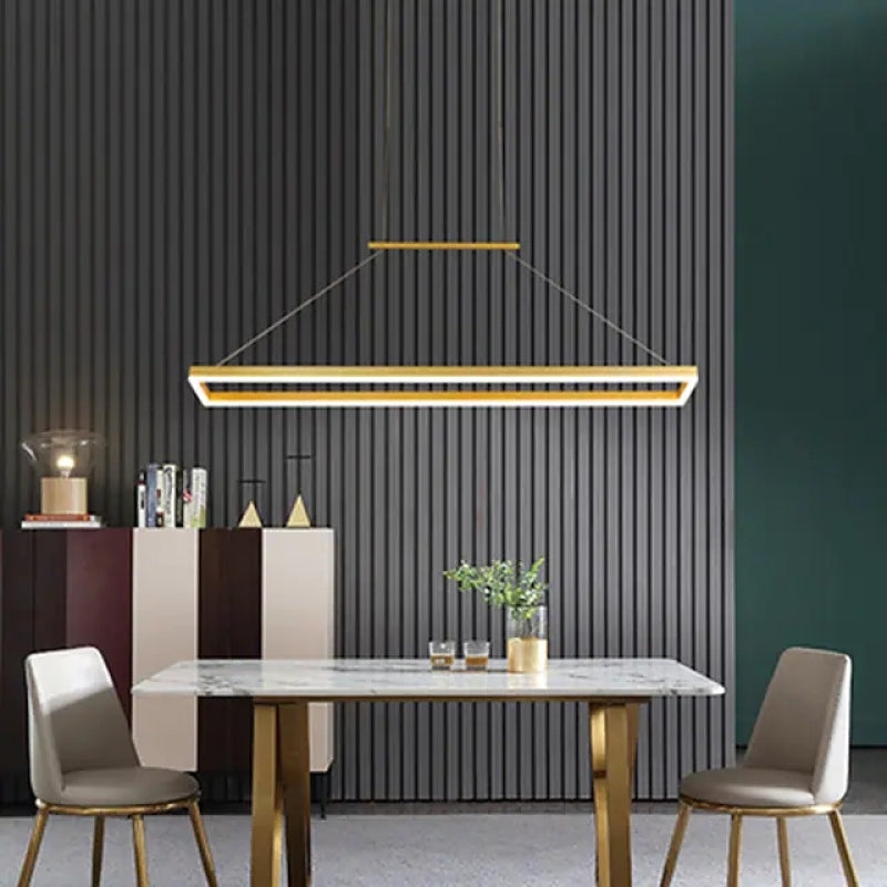 Ray Suspension Rectangulaire Contemporaine, Metal, Café/Or, Chambre