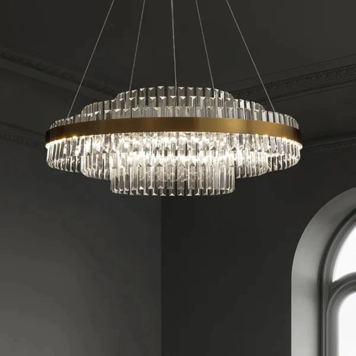 Kristy Design LED Luminaire Lustre Moderne Cristal Doré Salon