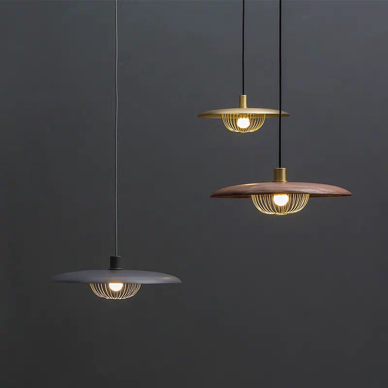 Arisha Suspension Ronde Moderne LED Luxe Métal, Or/Gris/Noir/Marron/Bois, Salon