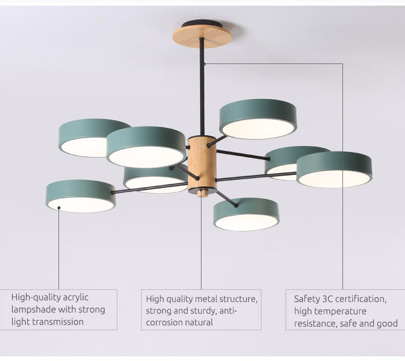 Arisha Plafonnier Cylindre Art Deco, Métal/Bois, Blanc/Vert/Gris, Salon