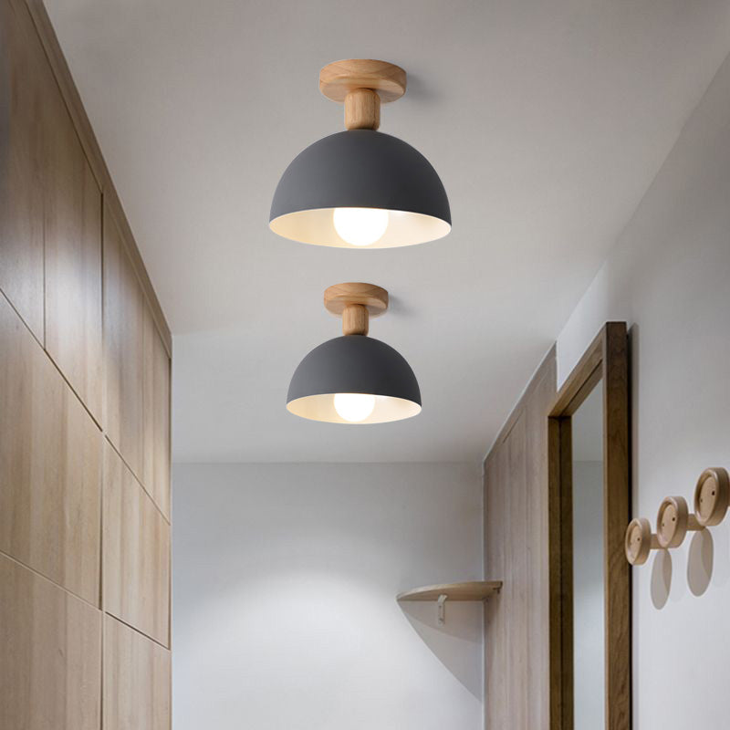 Muto Dôme Moderne LED Plafonnier Blanc/Gris Bois/Métal Salle d'étude