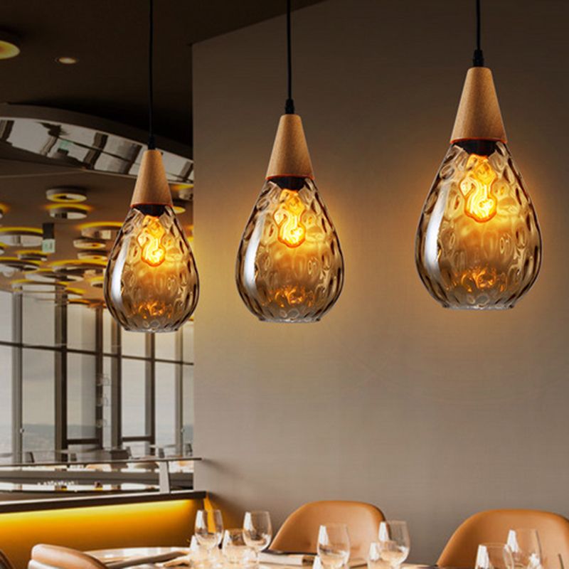 Arisha Vintage LED Suspension Ambre Verre Bois Chambre à coucher