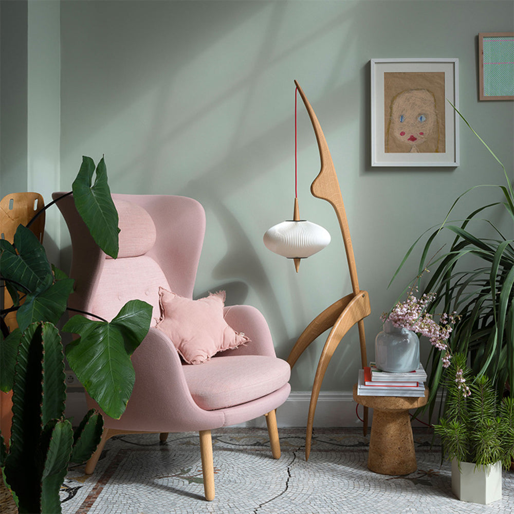 Ritta Lampadaire Rond Vintage Bois/Tissu Bois/Noyer, Salon
