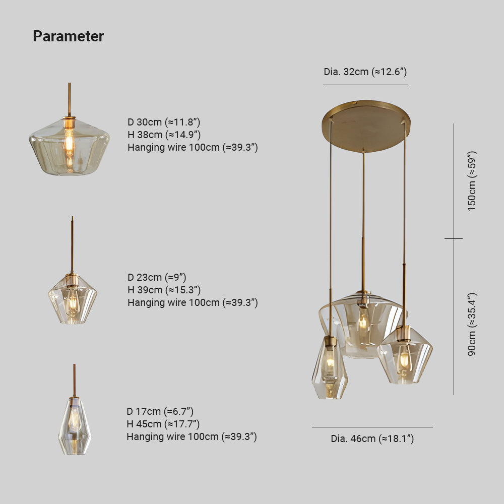 Valentina Suspension Moderne, Verre, Clair/Ambre, Chambre/Salle de Bain