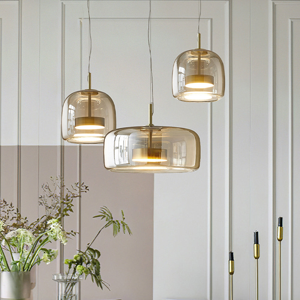 Valentina Suspension Cylindre Moderne Verre, Claire/Grise Fumée/Ambre