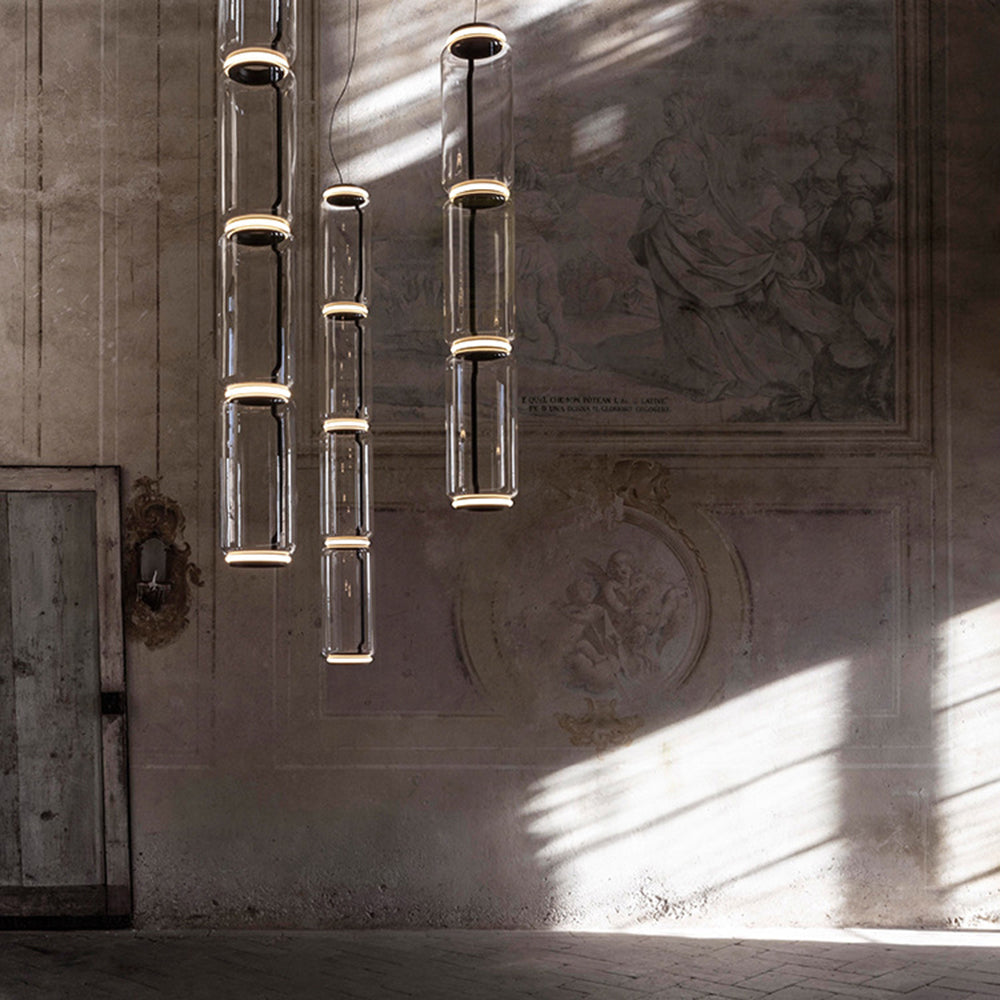 Valentina Luminaires Suspensions LED Cylindre Minimalisme Métal/Verre Transparent Salon/Chambre à Coucher