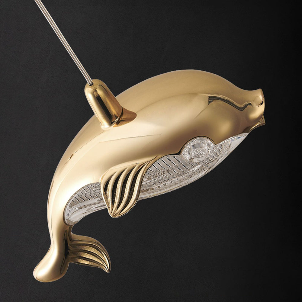 Arisha Design LED Luminaires Suspensions Dauphin Moderne Métal/Acrylique Doré Salon