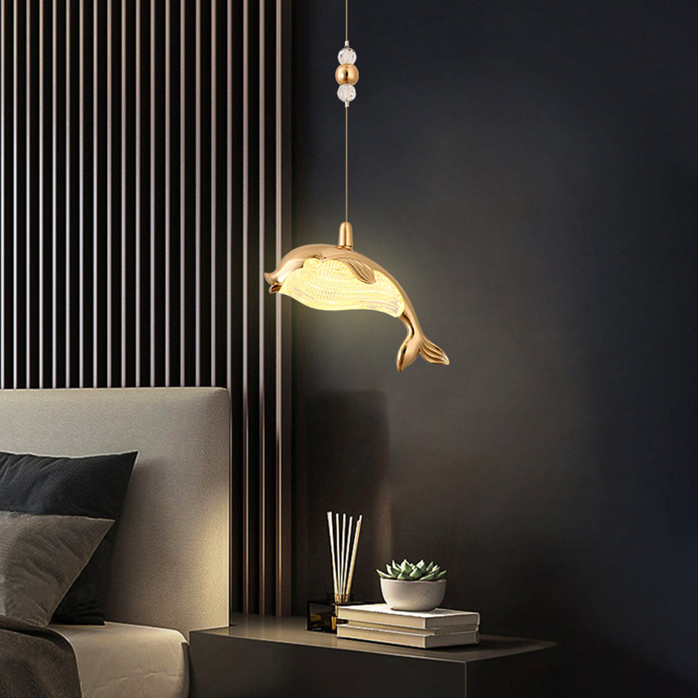 Arisha Design LED Luminaires Suspensions Dauphin Moderne Métal/Acrylique Doré Salon