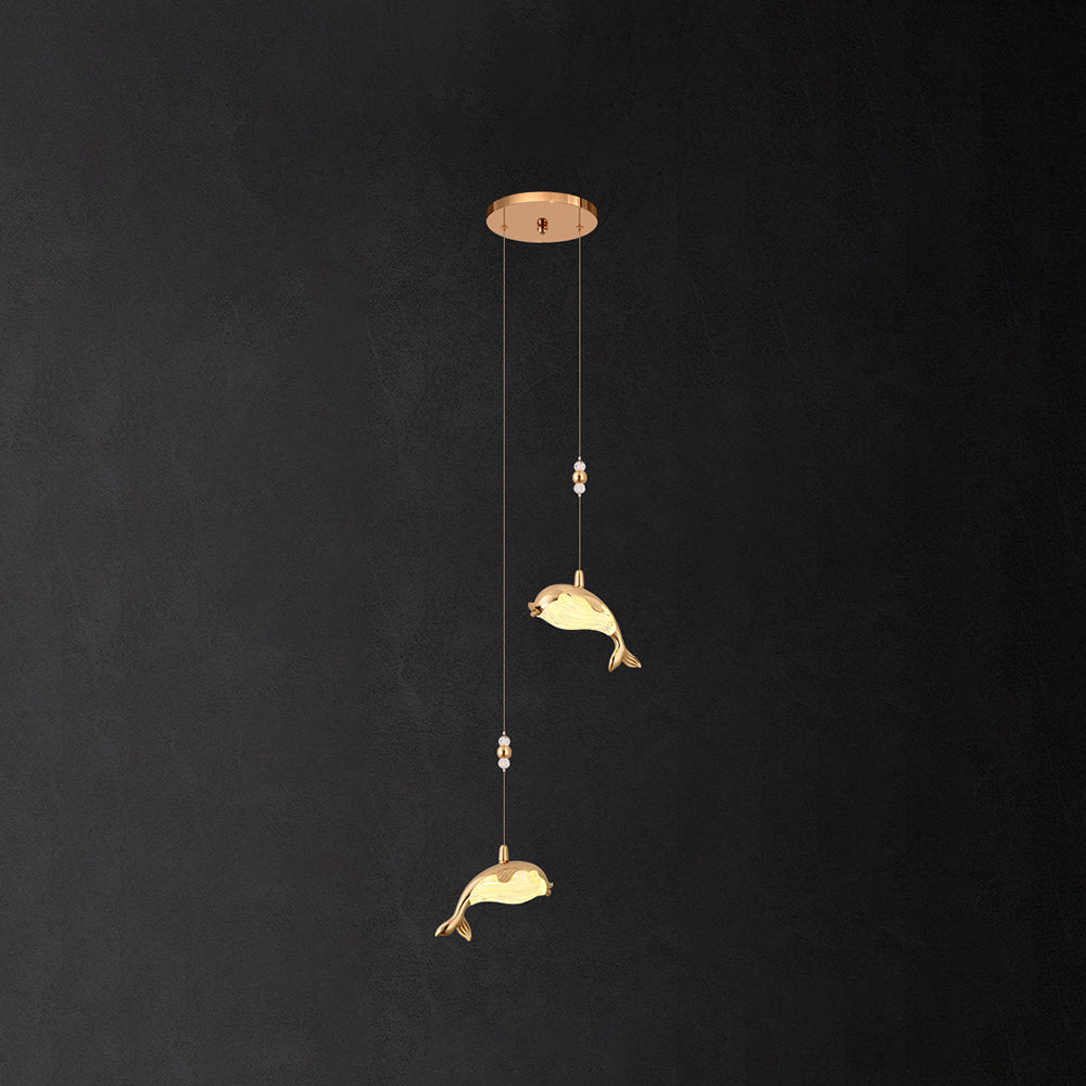 Arisha Design LED Luminaires Suspensions Dauphin Moderne Métal/Acrylique Doré Salon