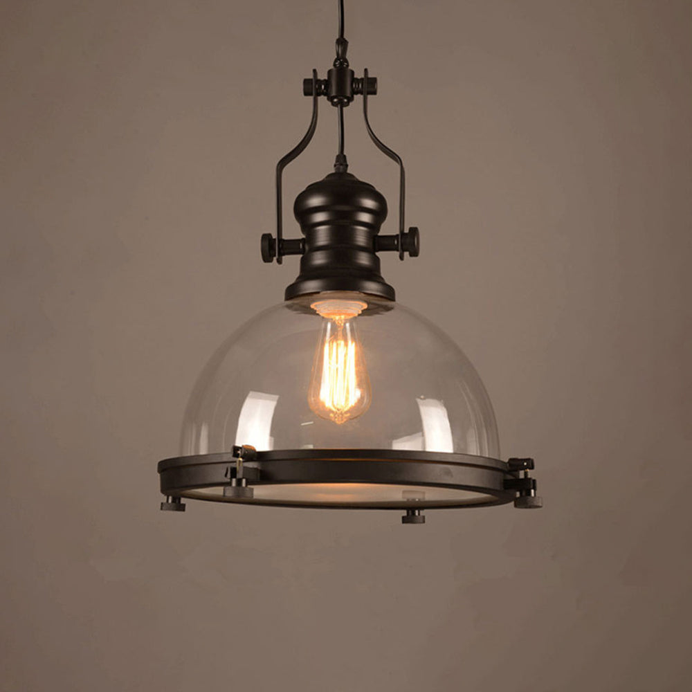 Silva Luminaires Suspensions Dôme Industrielle LED Vintage Verre/Métal Noir Salon/Chambre à Coucher