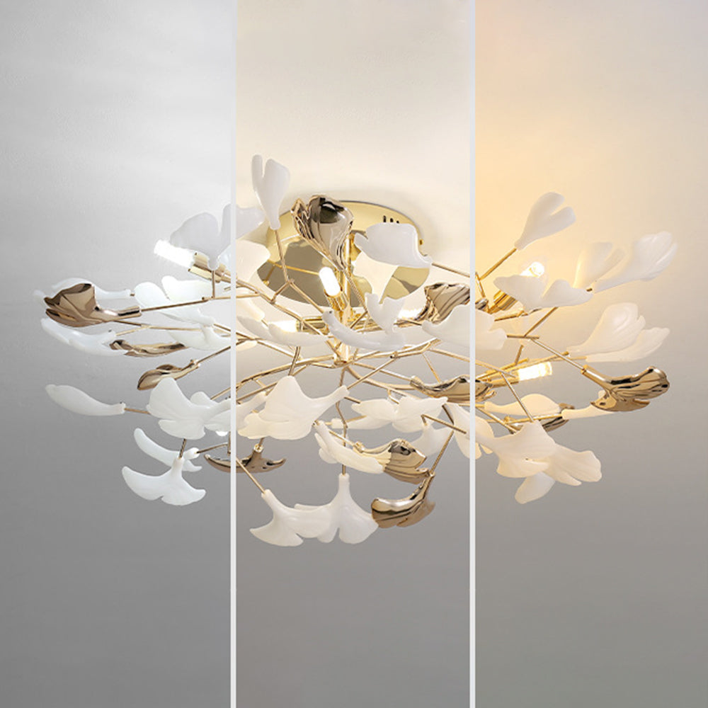 Olivia Design Plafonnier Floral Moderne Métal/Céramique Doré Salon/Chambre à Coucher