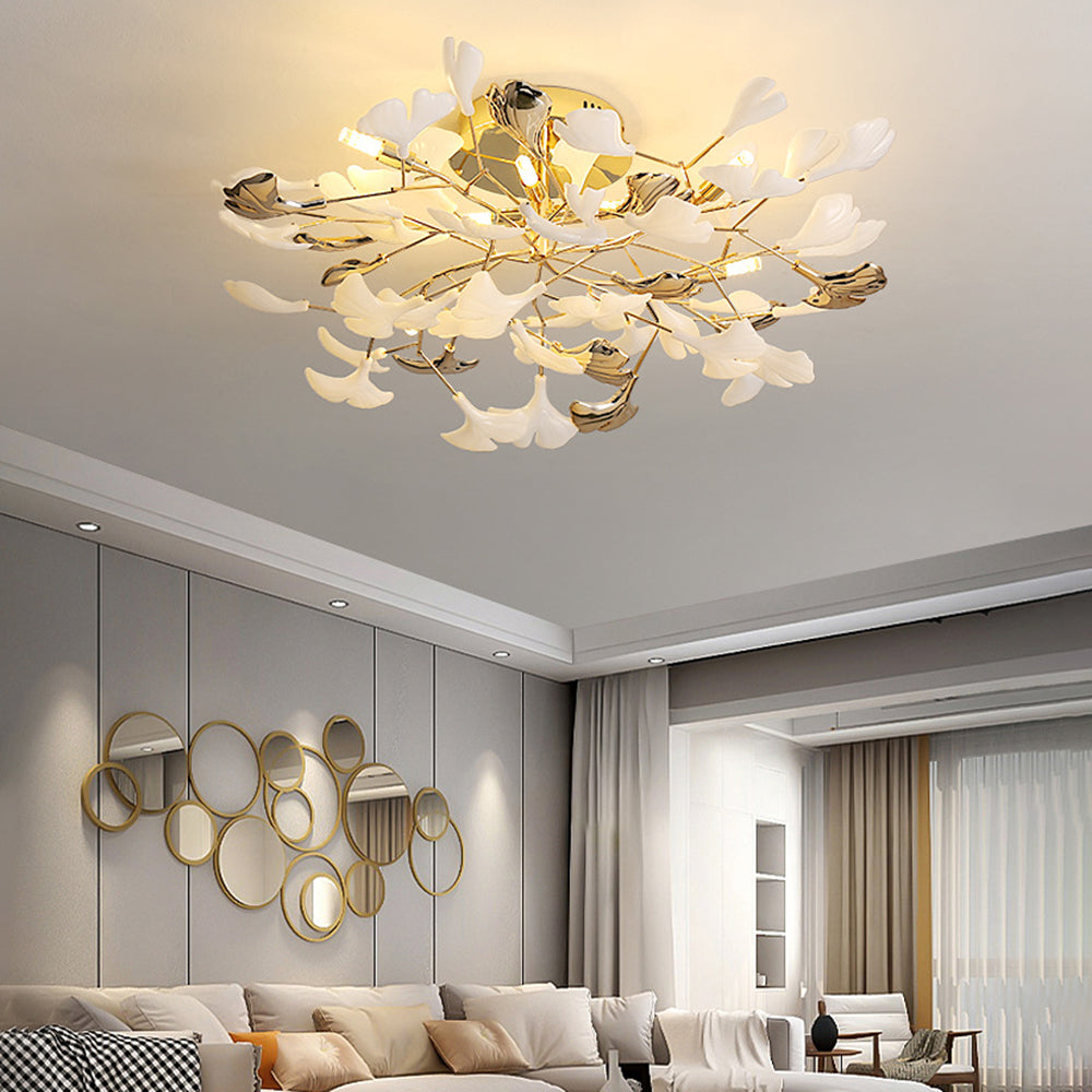 Olivia Design Plafonnier Floral Moderne Métal/Céramique Doré Salon/Chambre à Coucher