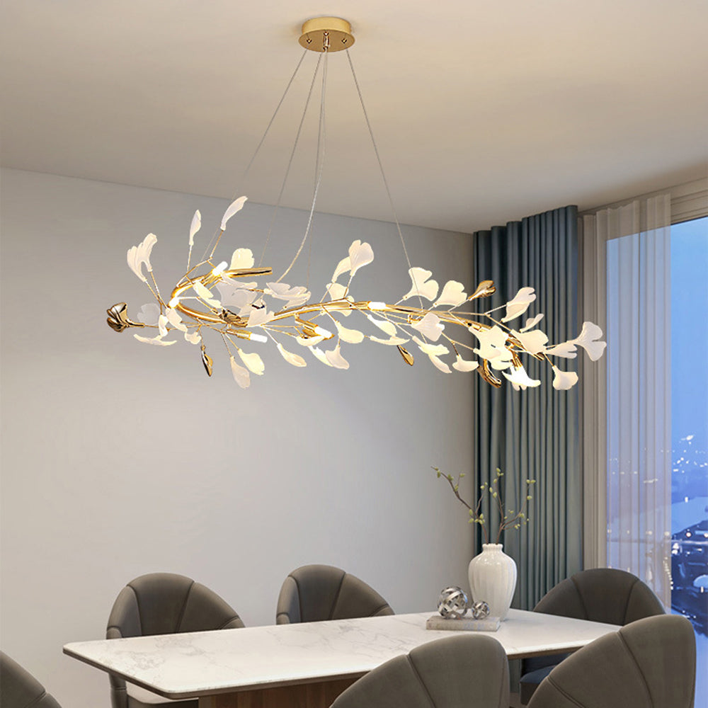 Olivia Luminaires Suspensions Feuille Moderne Céramique/Métal Doré/Blanc Bureau/Salle à Manger
