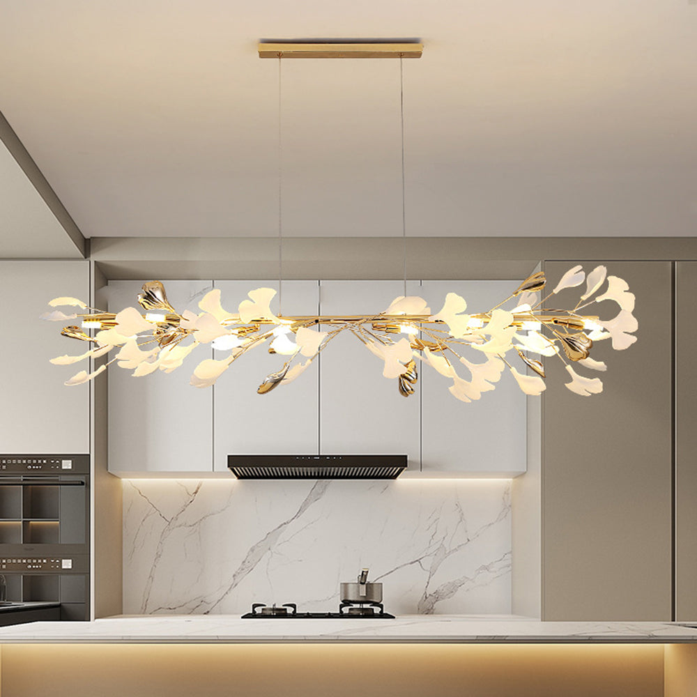 Olivia Luminaires Suspensions Feuille Moderne Céramique/Métal Doré/Blanc Bureau/Salle à Manger