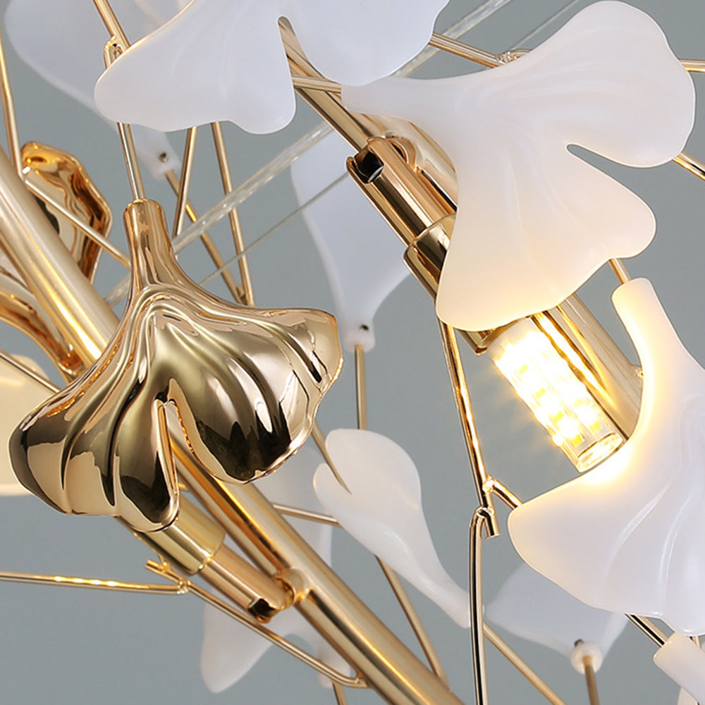 Olivia Luminaires Suspensions Feuille Moderne Céramique/Métal Doré/Blanc Bureau/Salle à Manger