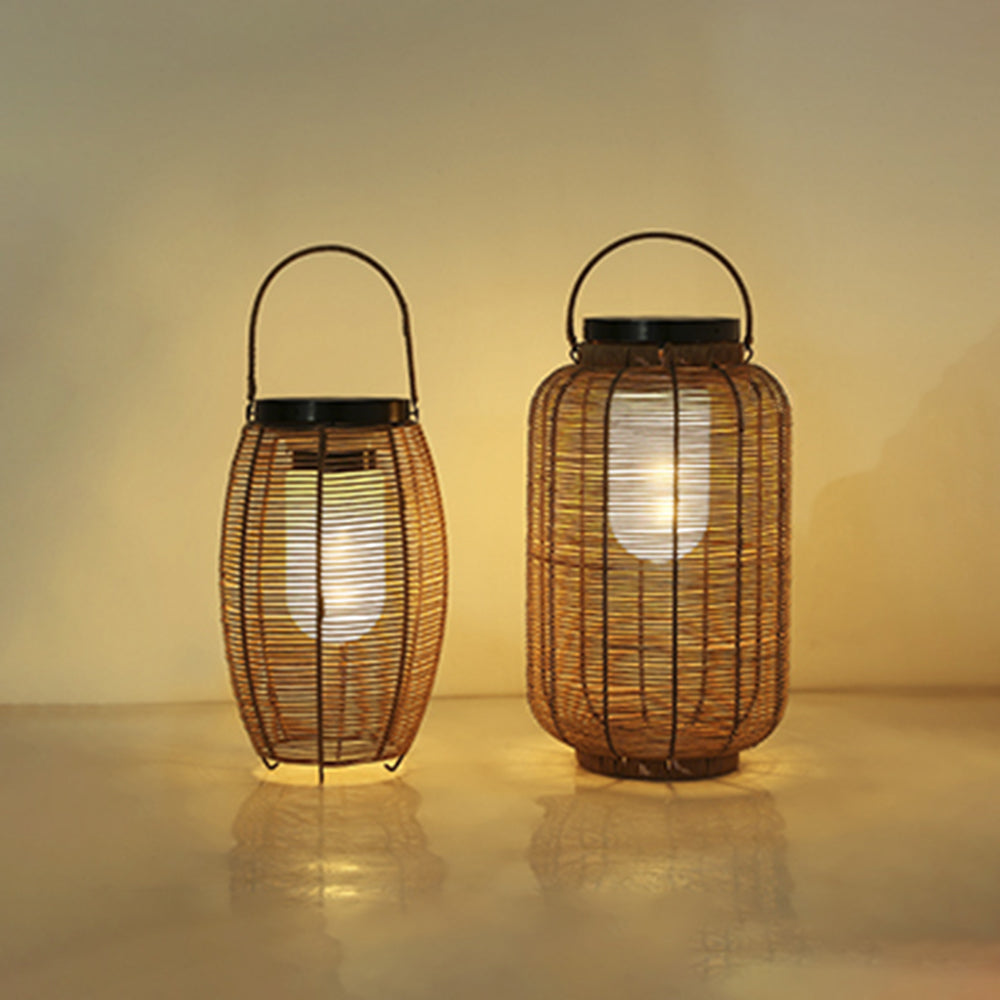 Ritta Lampadaire Lanterne Vintage, Métal/Rotin, Bois, Salon