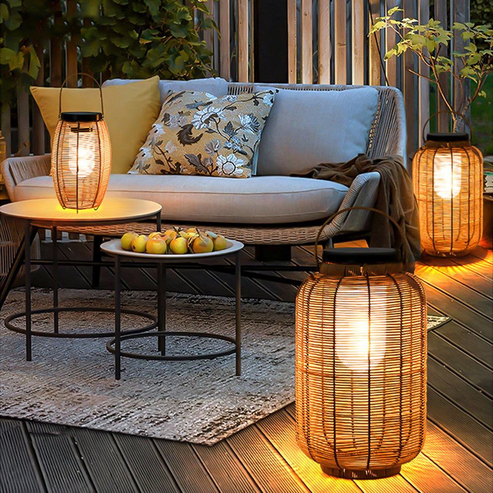 Ritta Lampadaire Lanterne Vintage, Métal/Rotin, Bois, Salon