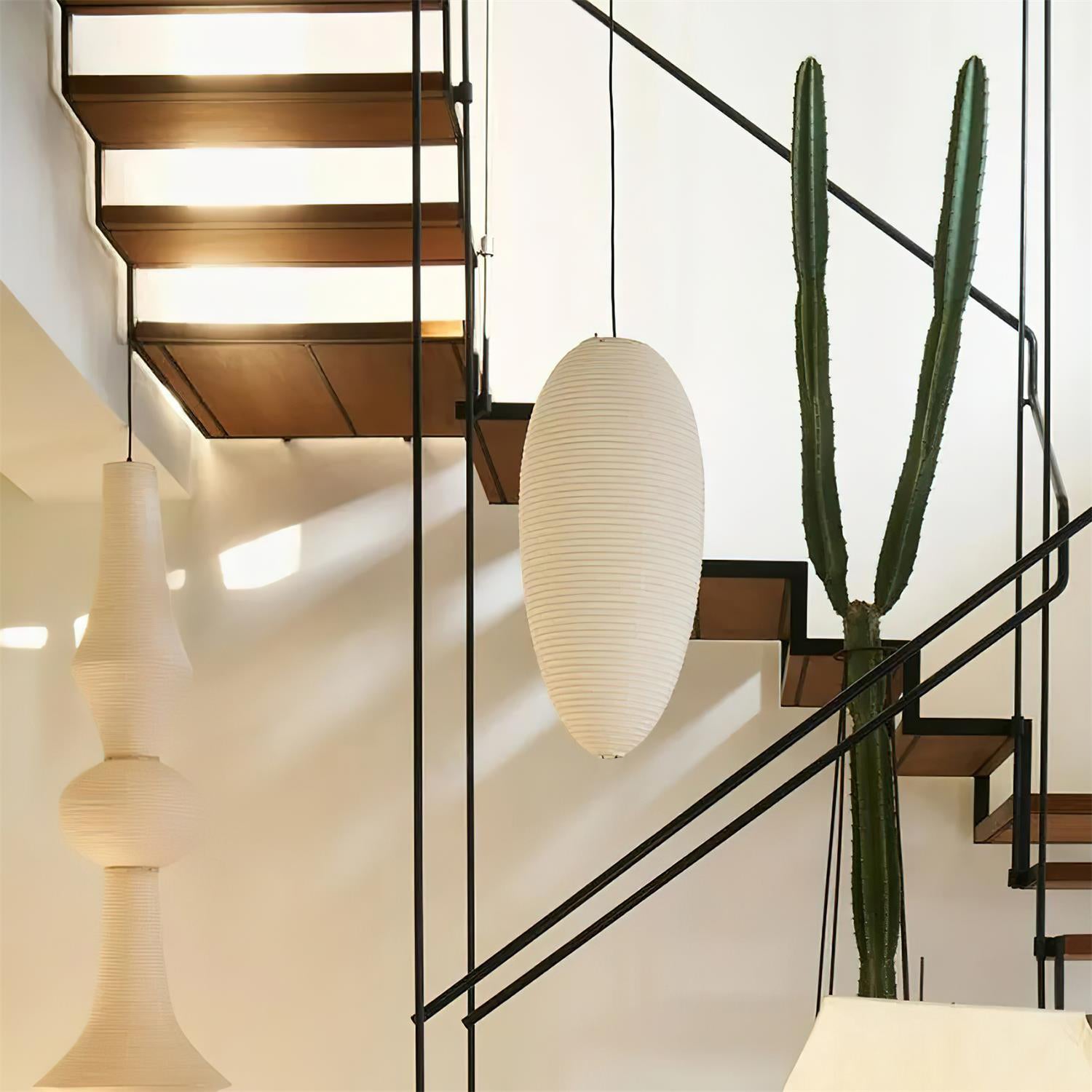 Akari 23A Pendant Lamp Rice Paper Oval Form - Letslighting