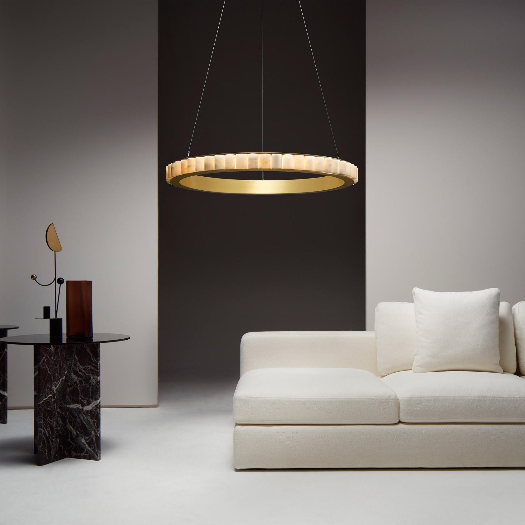 Orion Double Ring Alabaster Chandelier - Letslighting