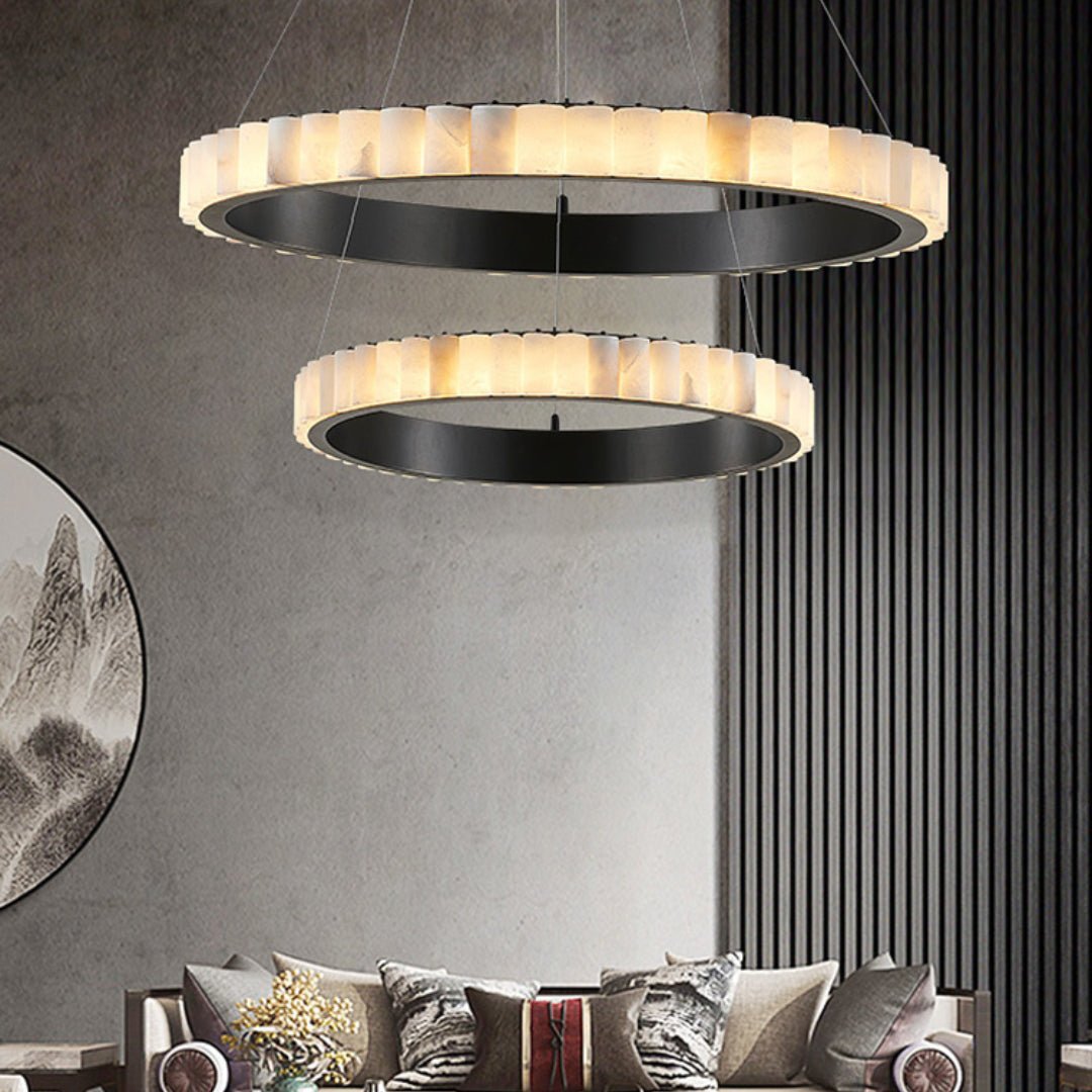 Orion Double Ring Alabaster Chandelier - Letslighting