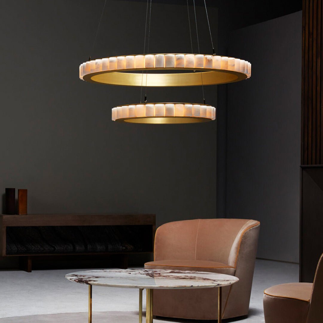 Orion Double Ring Alabaster Chandelier - Letslighting