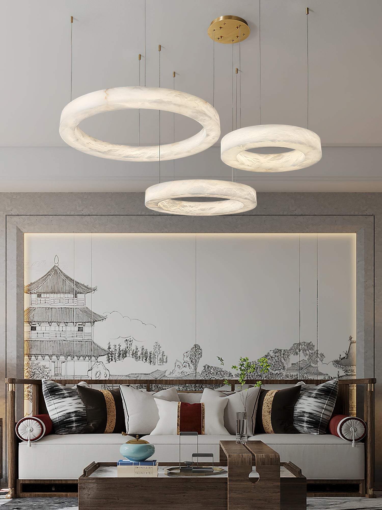 Plotuvyn Postmodern Luxury Ring Alabaster Chandelier - Lamp Copper