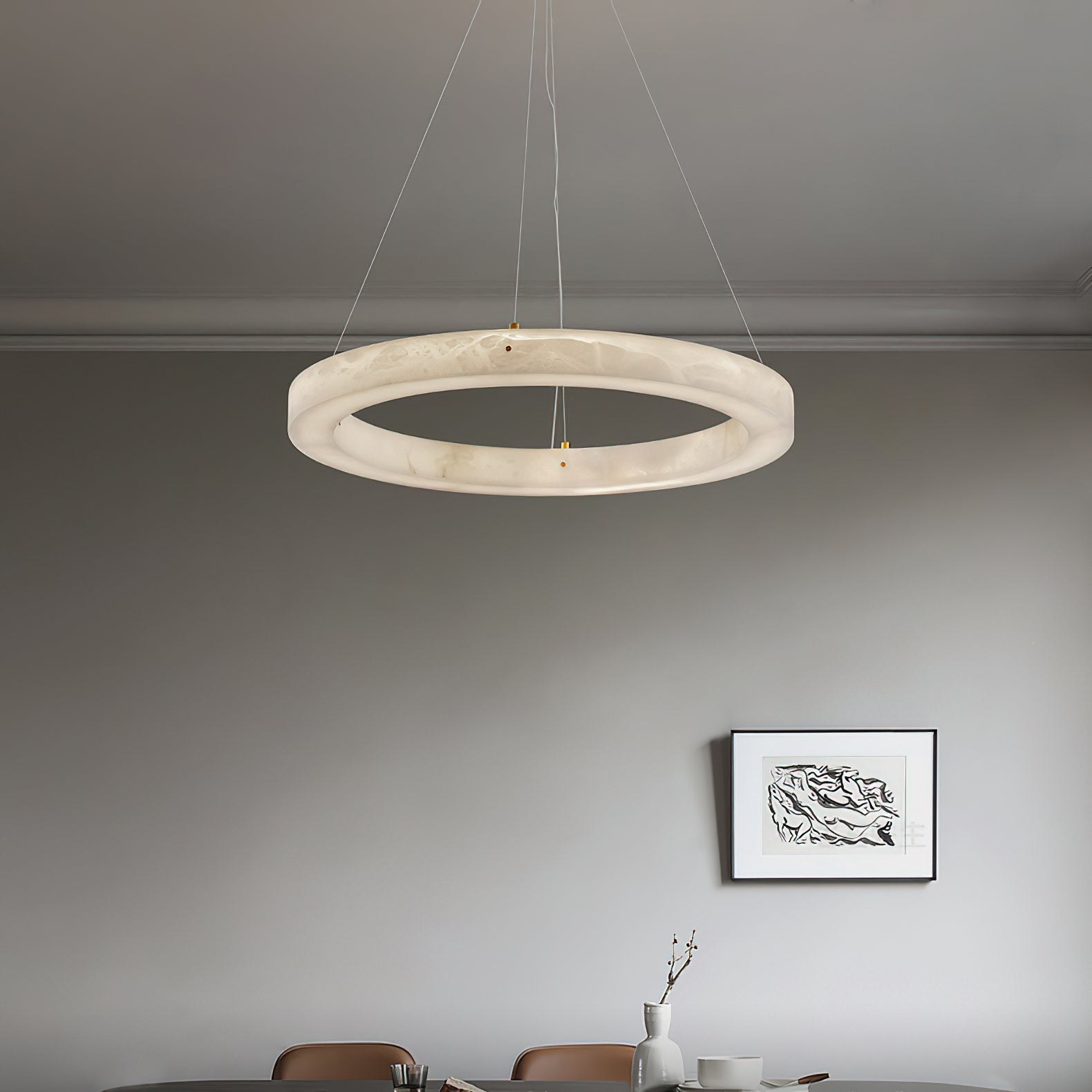 Plotuvyn Postmodern Luxury Ring Alabaster Chandelier - Lamp Copper