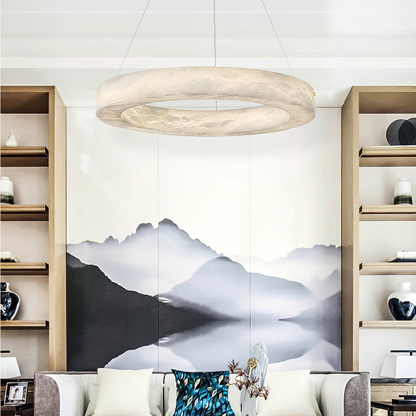 Plotuvyn Postmodern Luxury Ring Alabaster Chandelier - Lamp Copper