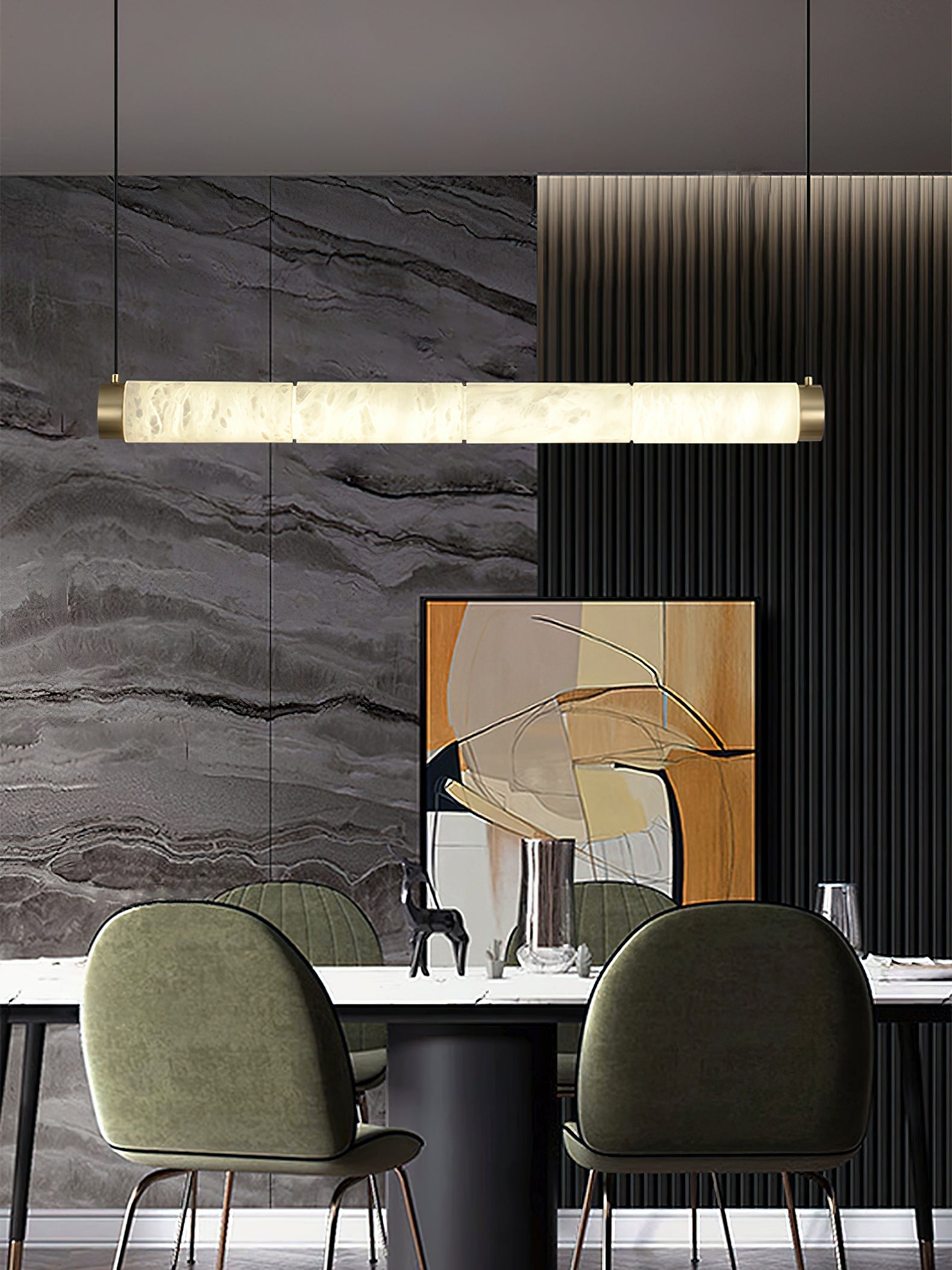 Plotuvyi Modern Strip Alabaster Pendant Light - Lamp Copper