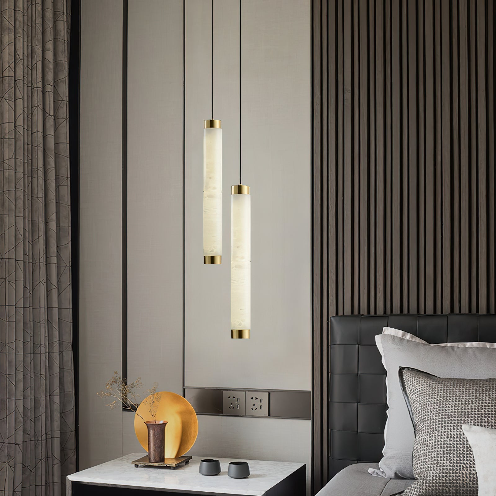 Plotuvyi Modern Strip Alabaster Pendant Light - Lamp Copper