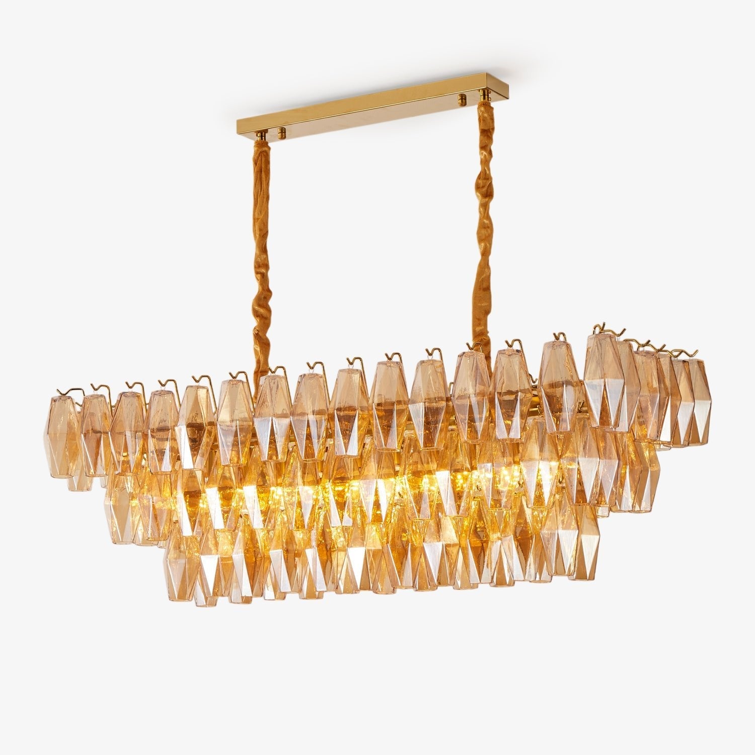 Aurora Chandelier Amber Prism Glass Rectangular Layered - Letslighting