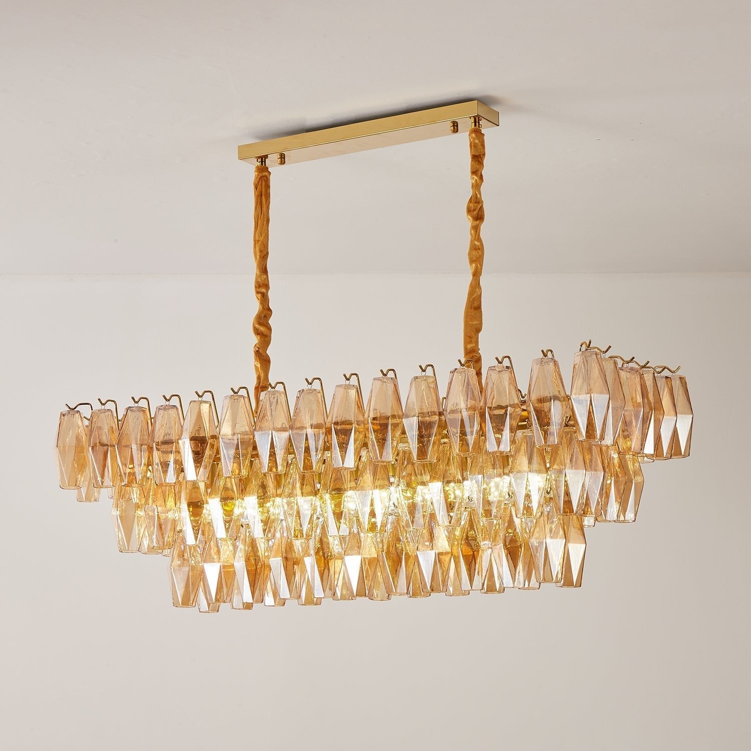 Aurora Chandelier Amber Prism Glass Rectangular Layered - Letslighting