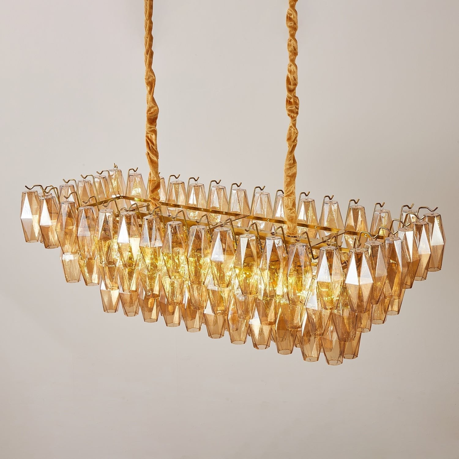 Aurora Chandelier Amber Prism Glass Rectangular Layered - Letslighting