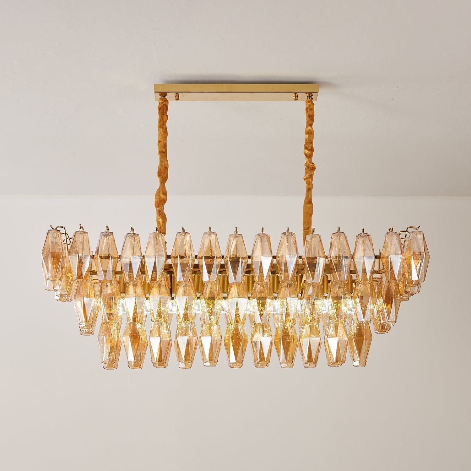 Aurora Chandelier Amber Prism Glass Rectangular Layered - Letslighting